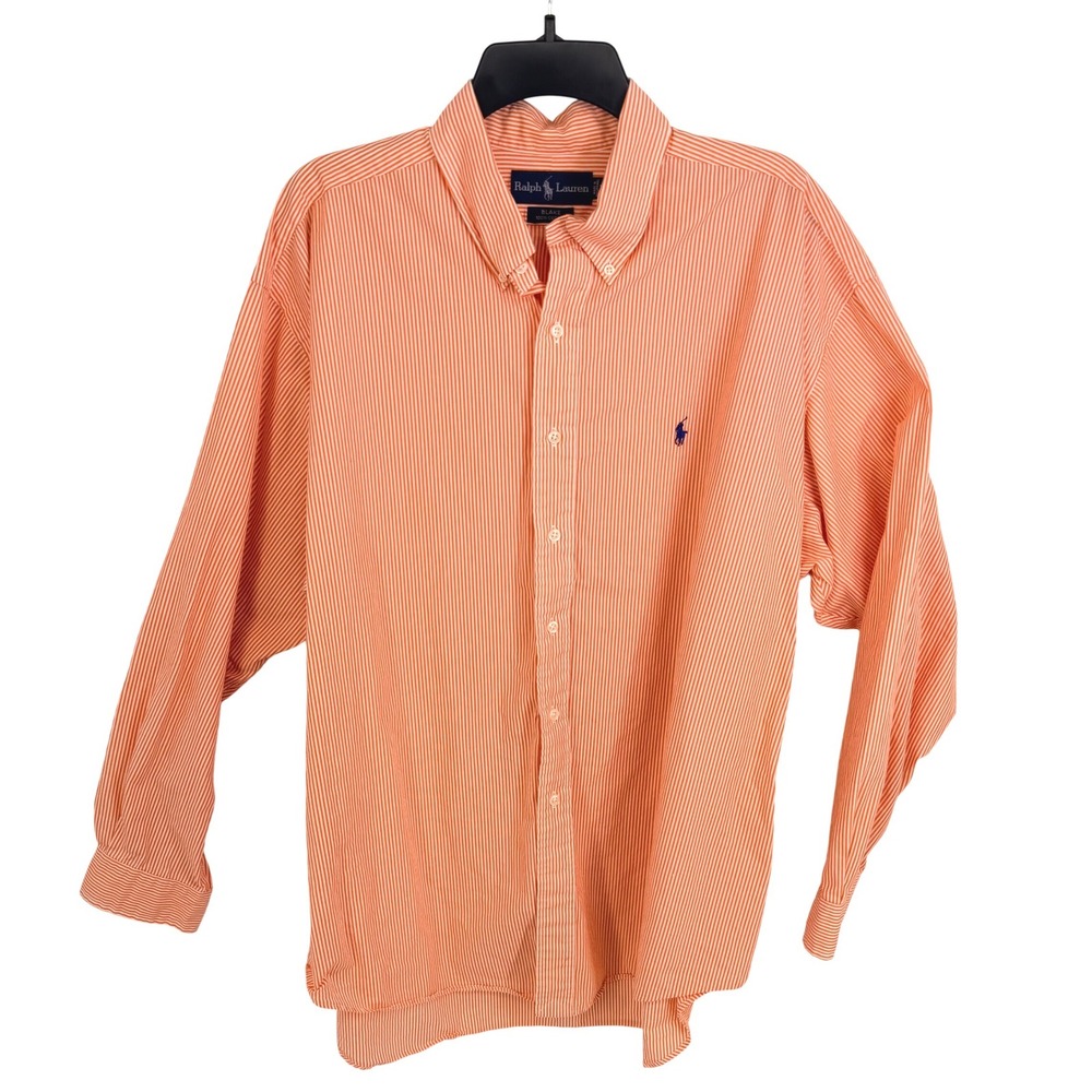 Ralph Lauren Button Down‎ Shirt Mens XL Orange White Striped Blake Long Sleeve